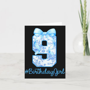 9 Year Old Birthday Girl Coquette Bow 9th Birthday Card