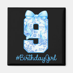 9 Year Old Birthday Girl Coquette Bow 9th Birthday Magnet