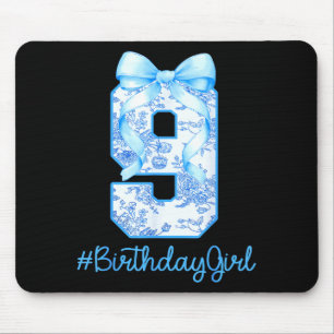 9 Year Old Birthday Girl Coquette Bow 9th Birthday Mouse Pad