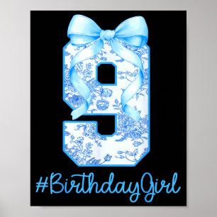 9 Year Old Birthday Girl Coquette Bow 9th Birthday Poster