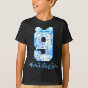 9 Year Old Birthday Girl Coquette Bow 9th Birthday T-Shirt