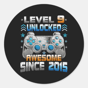 9 Year Old Birthday Kids Boy Gamer 9 Yr Level 9 Un Classic Round Sticker