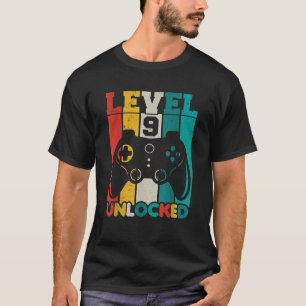 9 Year Old Boy Level 9 Unlocked Video Gamer 9th Bi T-Shirt