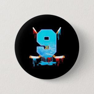 9 Year Old Boys 9th Birthday Ice Hockey Ice Cream 6 Cm Round Badge