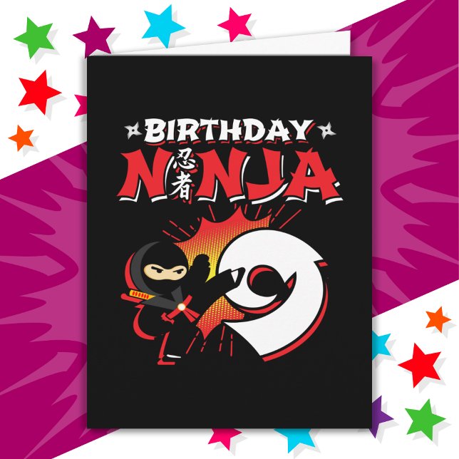 9 Year Old Comic Book Style Ninja 9th Birthday Card (Creator Uploaded)
