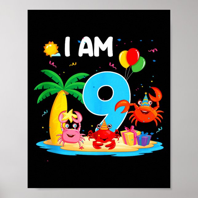 9 year old crab lover 9th crab theme beach summer poster (Front)