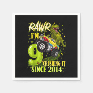 9 Year Old Dinosaur Trex Monster Truck 9th Birthda Napkin