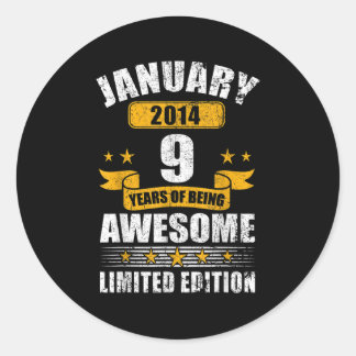 9 Year Old Gift Vintage January 2014 9th Birthday Classic Round Sticker