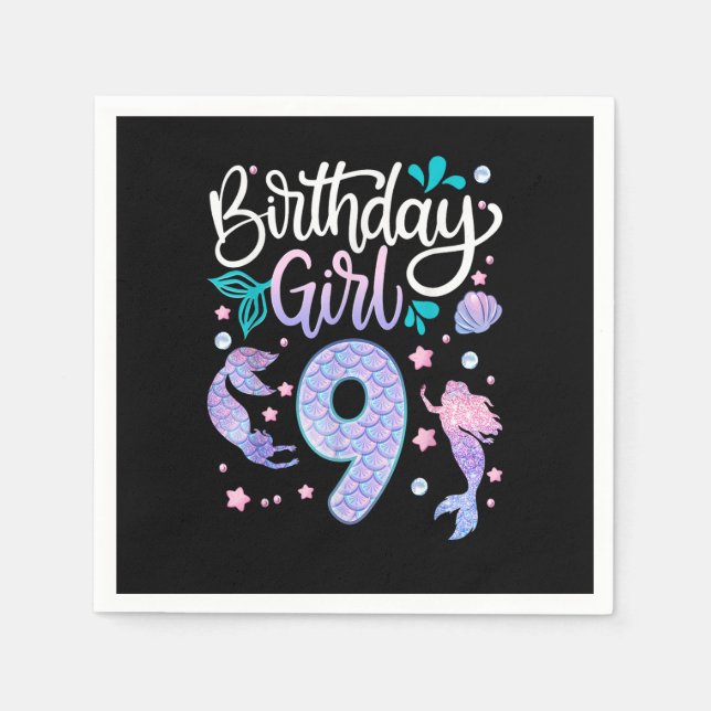 9 Year Old Gifts Birthday Girl Kids 9th Birthday M Napkin (Front)