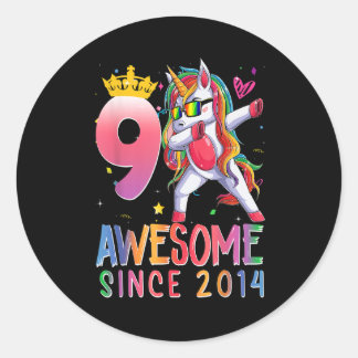 9 Year Old Gifts Girls Teens Dabbing Unicorn 9th B Classic Round Sticker