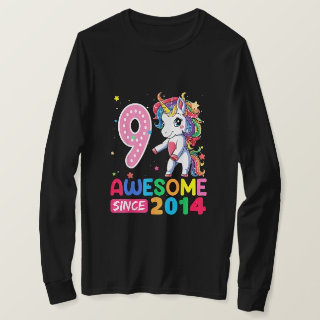 9 Year Old Gifts Girls Teens Flossing Unicorn 9th  T-Shirt (Design Front)