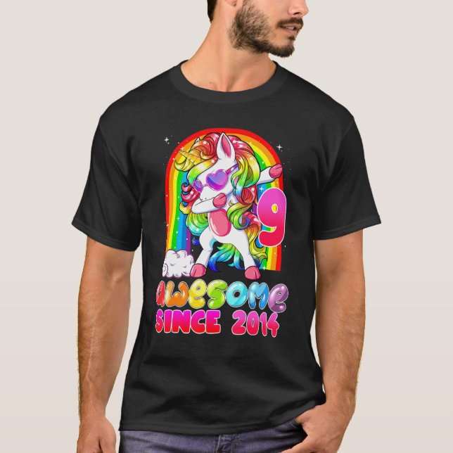 9 Year Old   Girls Teens Dabbing Unicorn 9th Birth T-Shirt (Front)