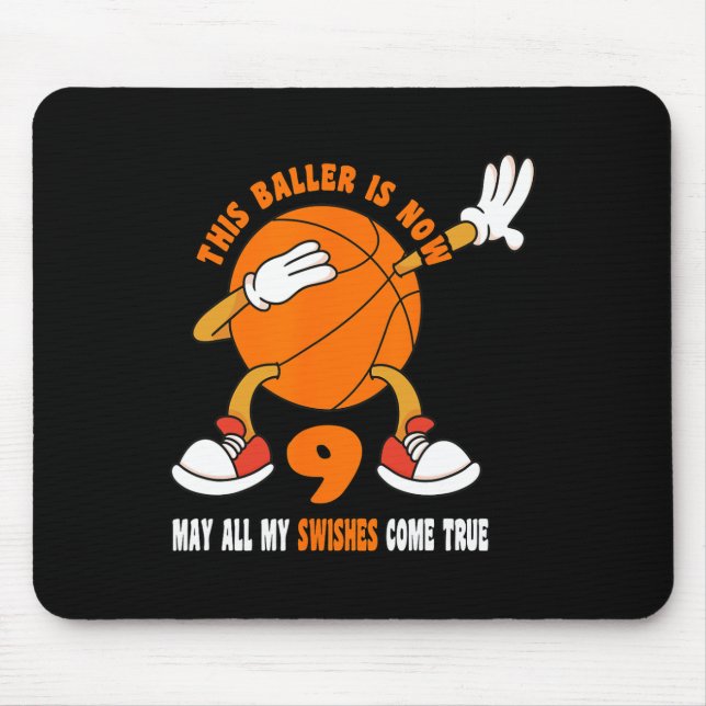 9 Year Old Happy 9th Birthday Basketball 9th Birth Mouse Pad (Front)