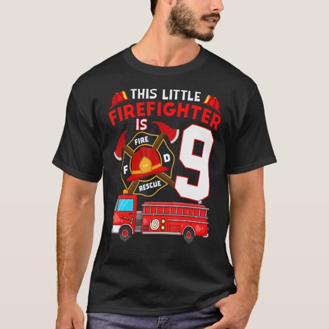 9 Year Old It's My 9th Birthday Boy Fire Truck Fir T-Shirt (Front)