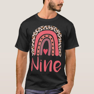 9 Year Old Leopard Rainbow Birthday Party Cute Gir T-Shirt