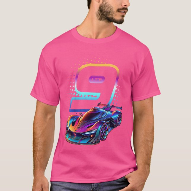 9 Year Old Race 9th Birthday Futuristic Racing Rac T-Shirt (Front)