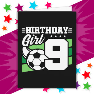 9 Year Old Soccer Football Party 9th Birthday Girl Card