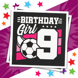 9 Year Old Soccer Football Party 9th Birthday Girl Napkin
