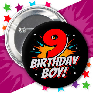 9 Year Old Superhero Birthday Boy 9th Birthday 6 Cm Round Badge