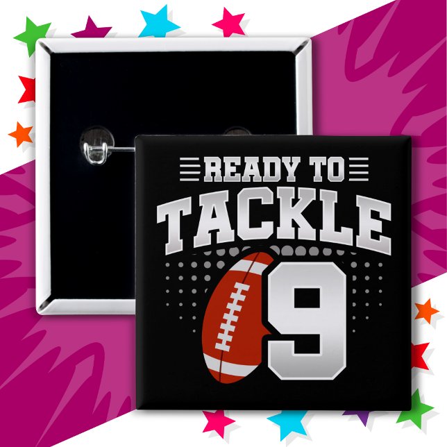 9 Year Old Tackle Football Party Kids 9th Birthday 15 Cm Square Badge (Creator Uploaded)