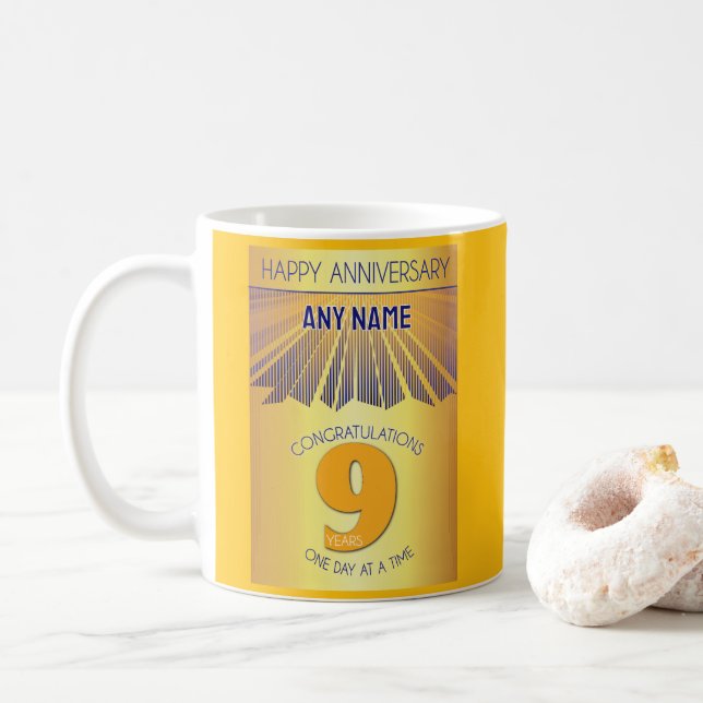 9 Year Sober Anniversary | Golden Ray 12 Step Coffee Mug (With Donut)
