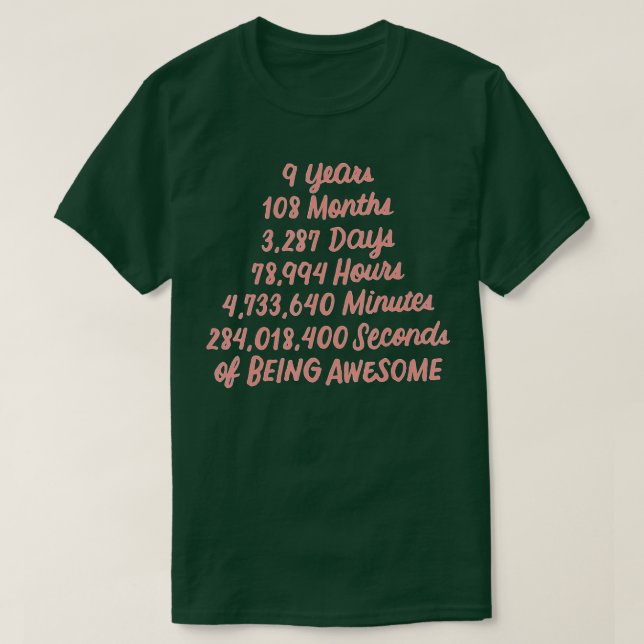 9 Years 108 Months Of Being Awesome Happy 9th Birt T-Shirt (Design Front)