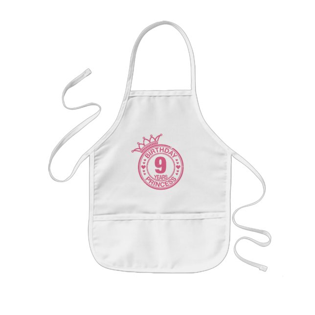 9 years - Birthday Princess - pink Kids Apron (Front)
