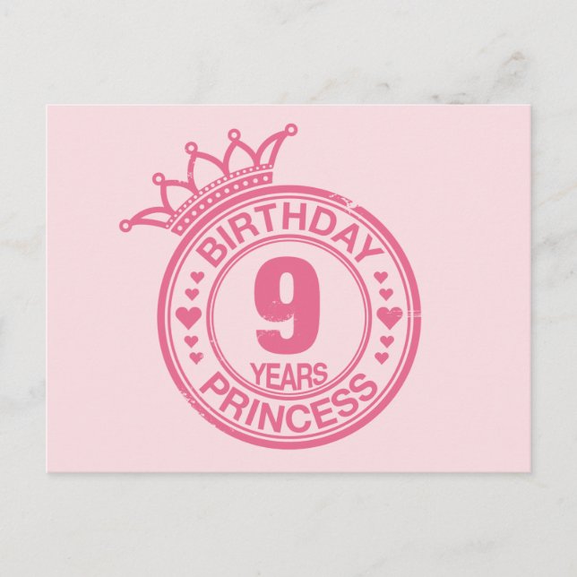 9 years - Birthday Princess - pink Postcard (Front)