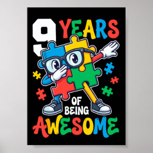 9 Years of Being Awesome 9th Birthday Dabbing Puzz Poster