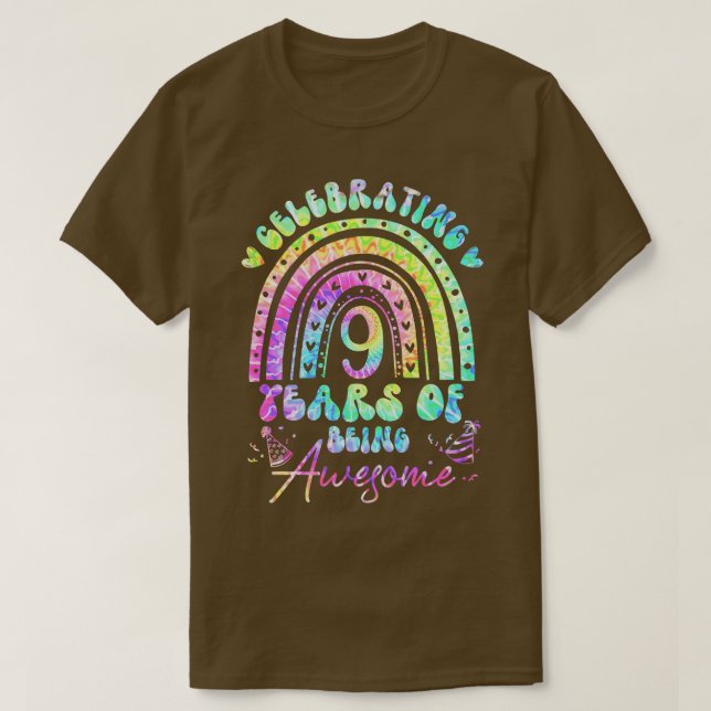 9 Years Of Being Awesome 9th Birthday Girl Tie Dye T-Shirt (Design Front)