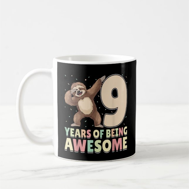 9 Years Of Being Awesome Dabbing Sloth 9th Birthda Coffee Mug (Left)