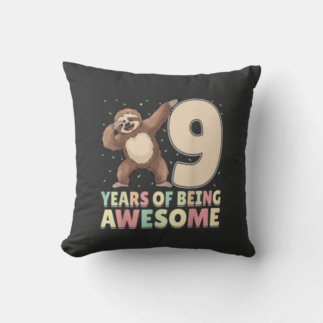 9 Years Of Being Awesome Dabbing Sloth 9th Birthda Cushion (Front)