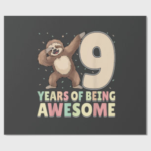 9 Years Of Being Awesome Dabbing Sloth 9th Birthda Wrapping Paper