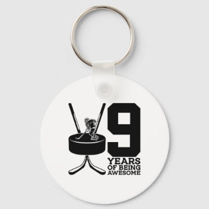 9 Years Of Being Awesome Ice Hockey 9th Birthday Key Ring