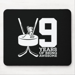 9 YEARS OF BEING AWESOME ICE HOCKEY 9TH BIRTHDAY  MOUSE PAD