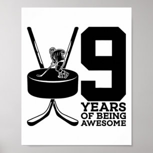 9 Years Of Being Awesome Ice Hockey 9th Birthday Poster