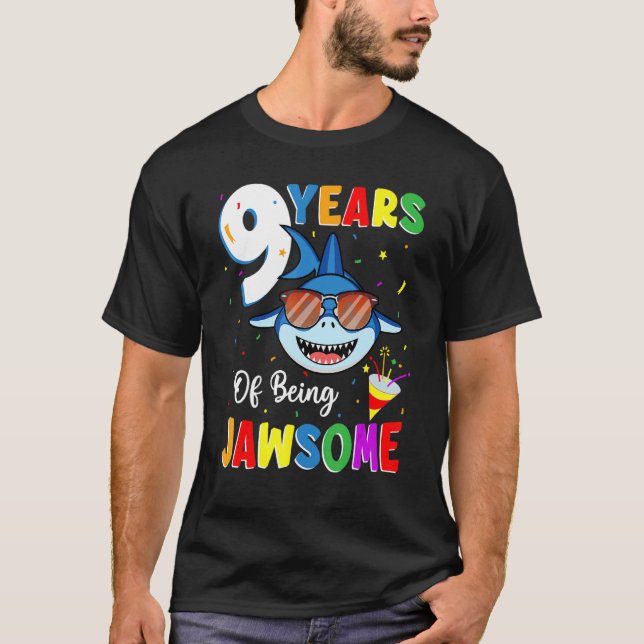 9 Years Of Being Jawsome Shark 9th Birthday 9 Year T-Shirt (Front)