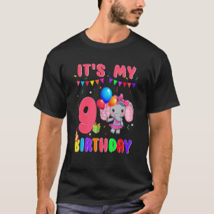9 Years Old 9th Birthday Elephants Girls Awesome S T-Shirt