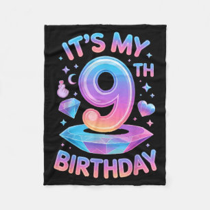 9 Years Old Bday K-p Kids 9th Birthday Girls Kp Bi Fleece Blanket