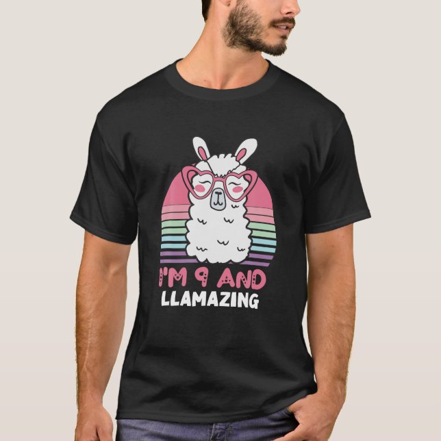 9 Years Old Bday Llamazing Alpaca Llama 9Th Birthd T-Shirt (Front)