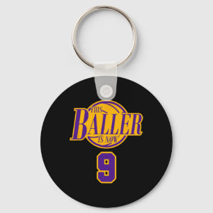 9 Years Old Birthday Basketball Baller Purple And Key Ring