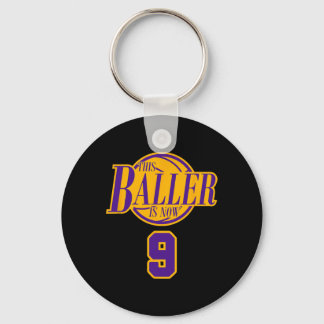 9 Years Old Birthday Basketball Baller Purple And  Key Ring