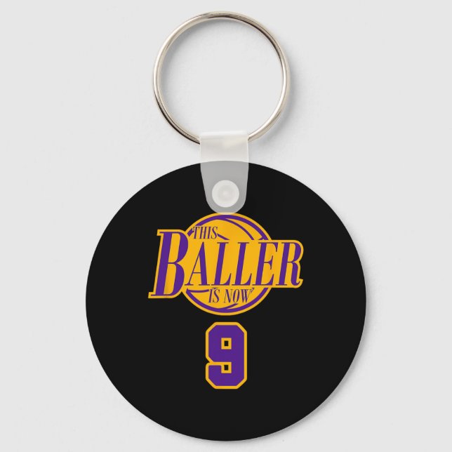 9 Years Old Birthday Basketball Baller Purple And  Key Ring (Front)