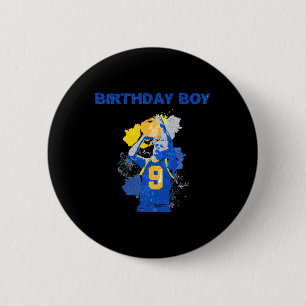 9 Years Old Birthday Boy Blue And Yellow Basketbal 6 Cm Round Badge