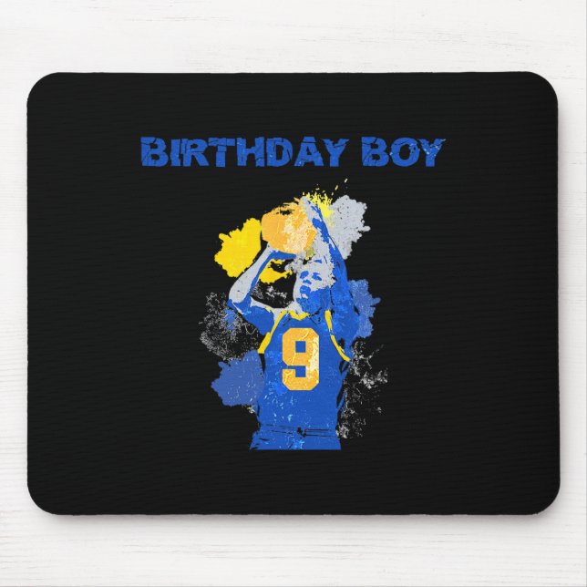 9 Years Old Birthday Boy Blue And Yellow Basketbal Mouse Pad (Front)