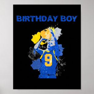 9 Years Old Birthday Boy Blue And Yellow Basketbal Poster
