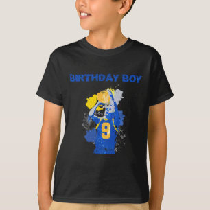 9 Years Old Birthday Boy Blue And Yellow Bysketbyl T-Shirt