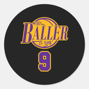 9 Years Old Birthday Bysketbyll Byller Purple And Classic Round Sticker