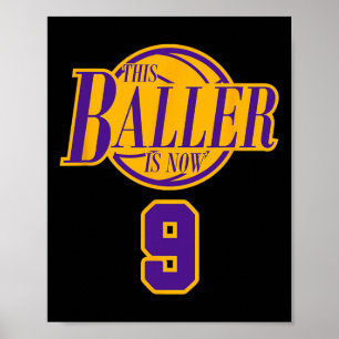 9 Years Old Birthday Bysketbyll Byller Purple And  Poster