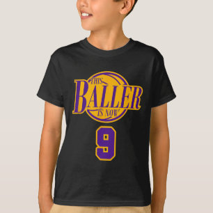9 Years Old Birthday Bysketbyll Byller Purple And T-Shirt